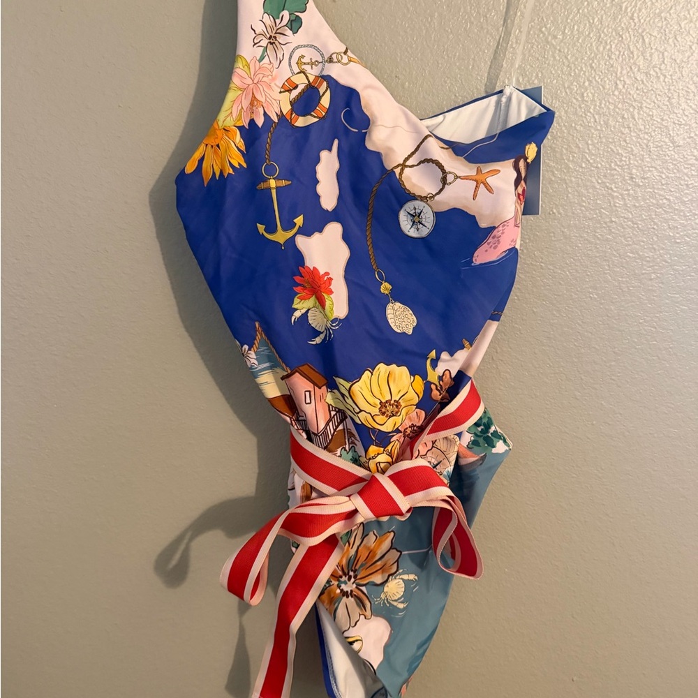 ANTONIO MELANI RARE BNWT Nautical one-shoulder One-Piece Swimsuit